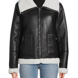 Calvin Klein Faux Shearling Trim Moto Jacket – Black, M | NWT